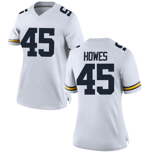 Noah Howes Michigan Wolverines Women's NCAA #45 White Replica Brand Jordan College Stitched Football Jersey HUP1354DA
